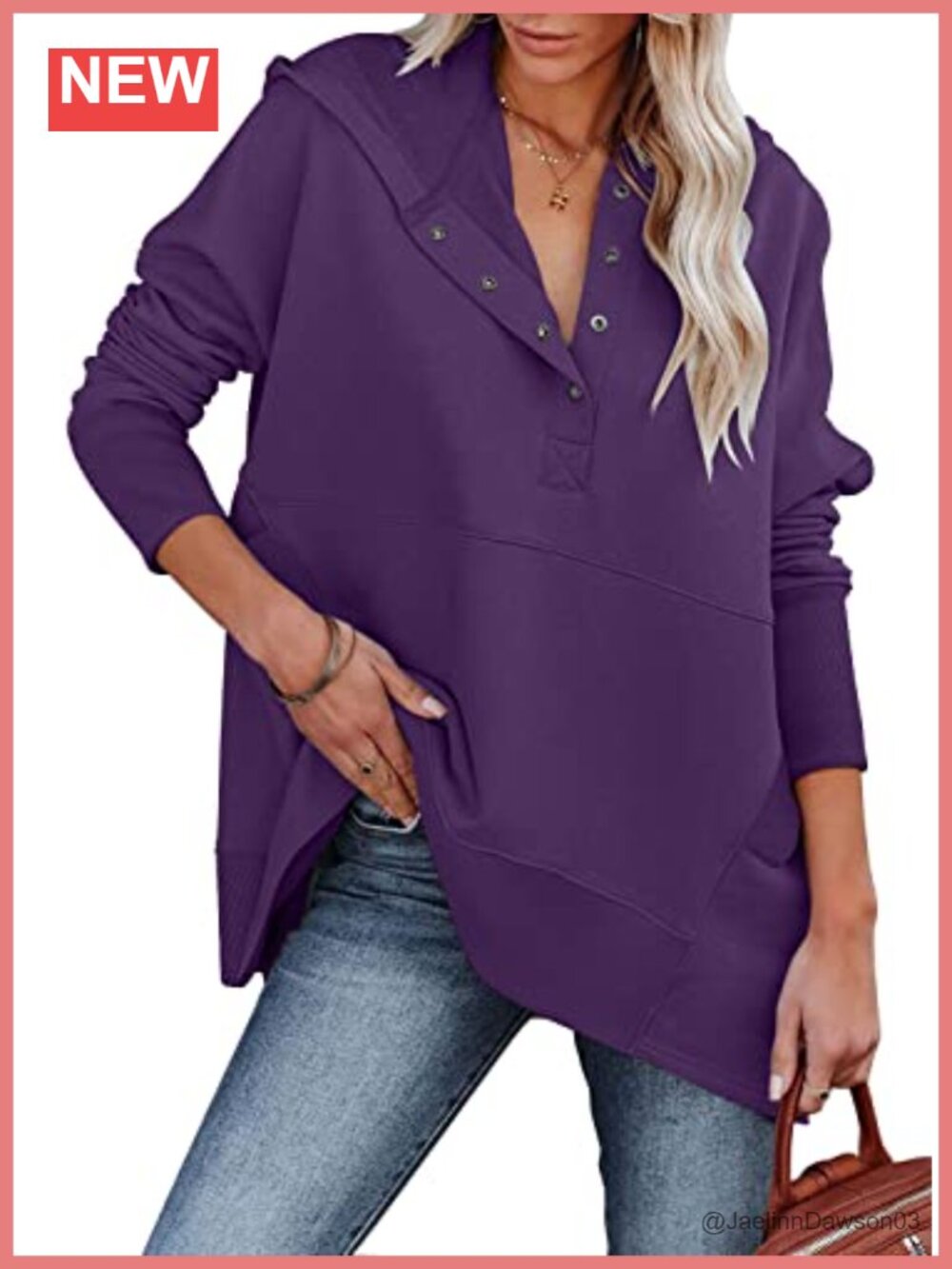 Oversized V Neck Hoodie Sweatshirt Button Down Ribbed Pullover